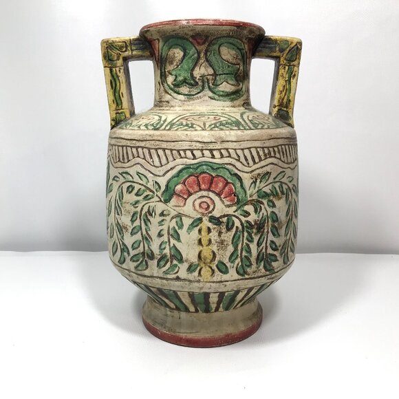 Antique Japanese Pottery Vase Hand Painted Floral Handles Vintage - Picture 2 of 12